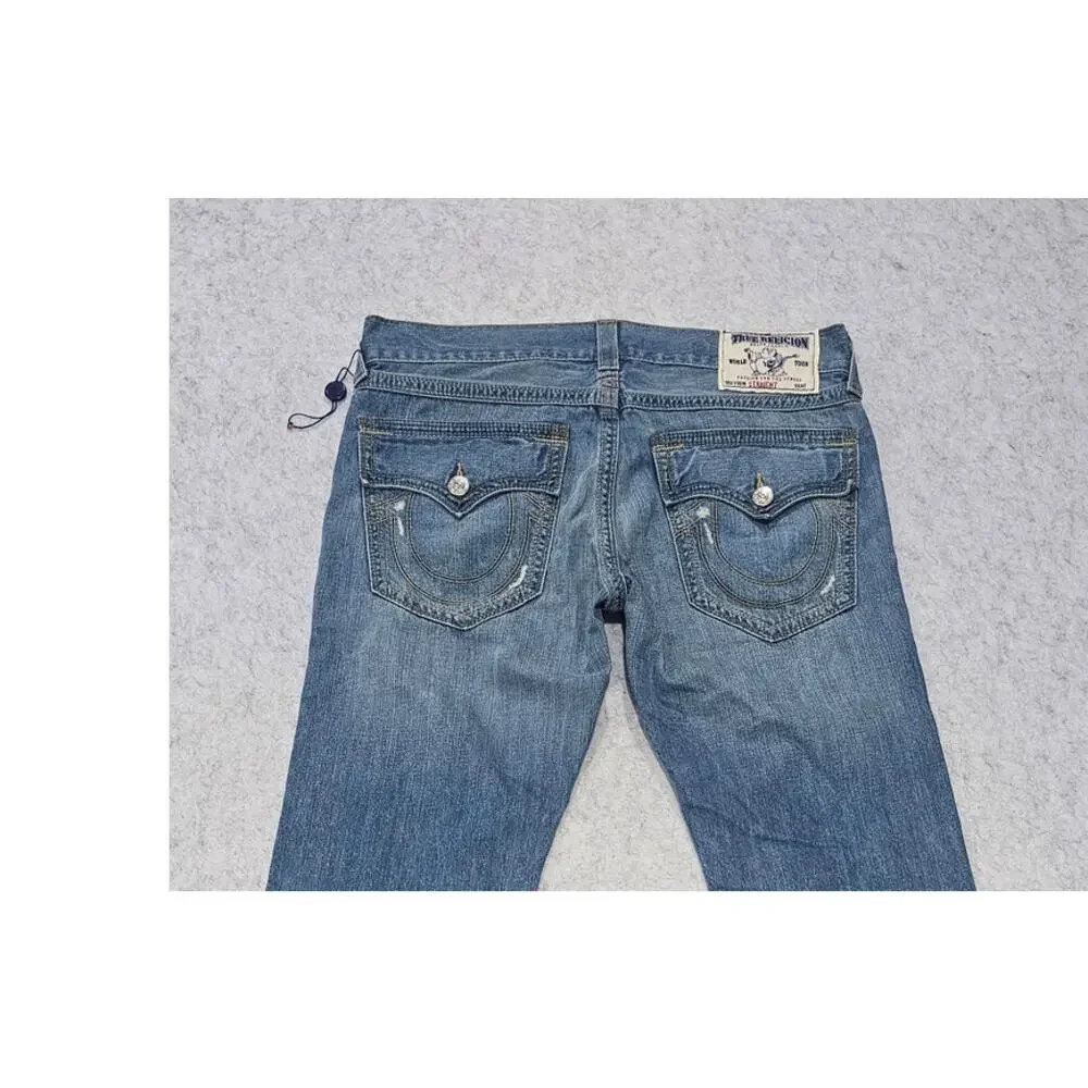 True Religion Ricky Straight WFLP GT Green Combo Mens Jeans Size 34